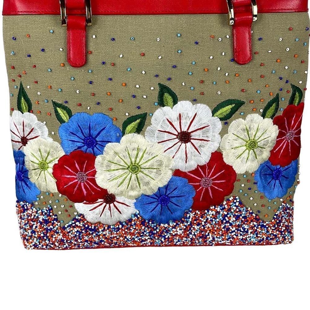 Vintage ERMO Embroidered Heavily Beaded Floral Shoulder Bag Purse Top Zip - Picture 3 of 16